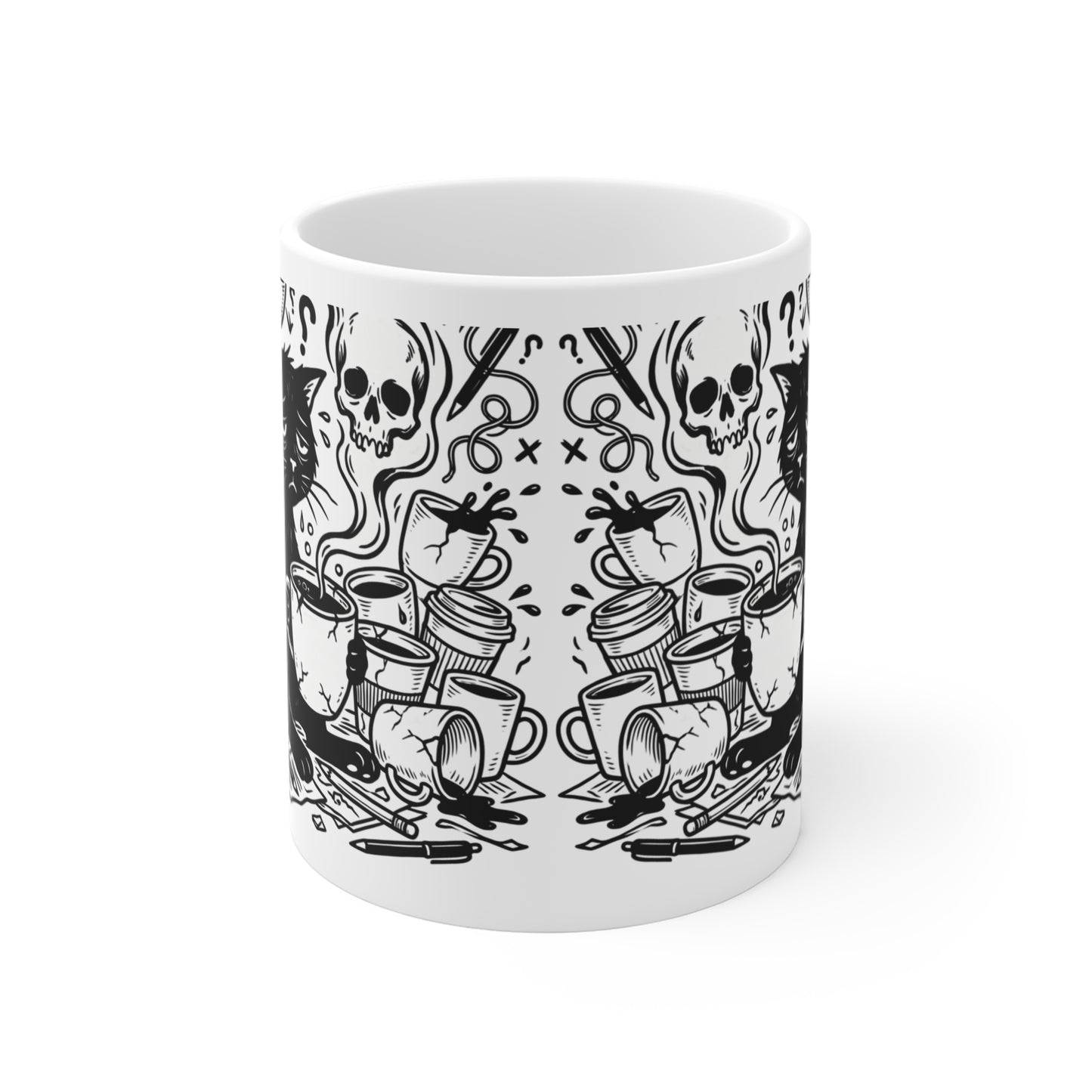 VOID - Overwhelmed Black Cat Coffee Mug – Gothic Cat & Skull 11oz Ceramic Mug
