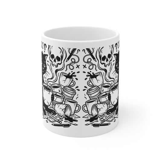 VOID - Overwhelmed Black Cat Coffee Mug – Gothic Cat & Skull 11oz Ceramic Mug