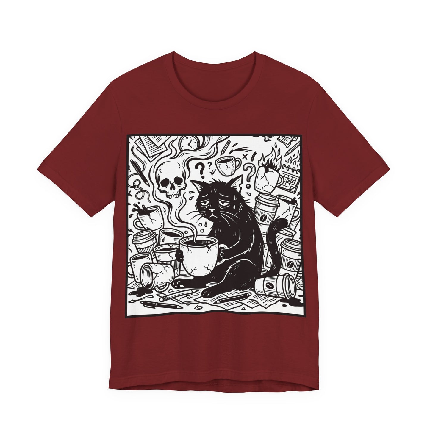 VOID - Overwhelmed (Crop) - Coffee Grunge Black Cat Art Tee