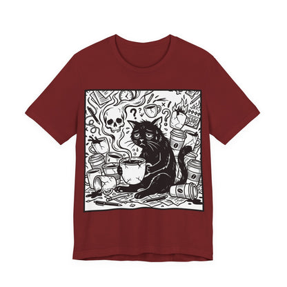 VOID - Overwhelmed (Crop) - Coffee Grunge Black Cat Art Tee