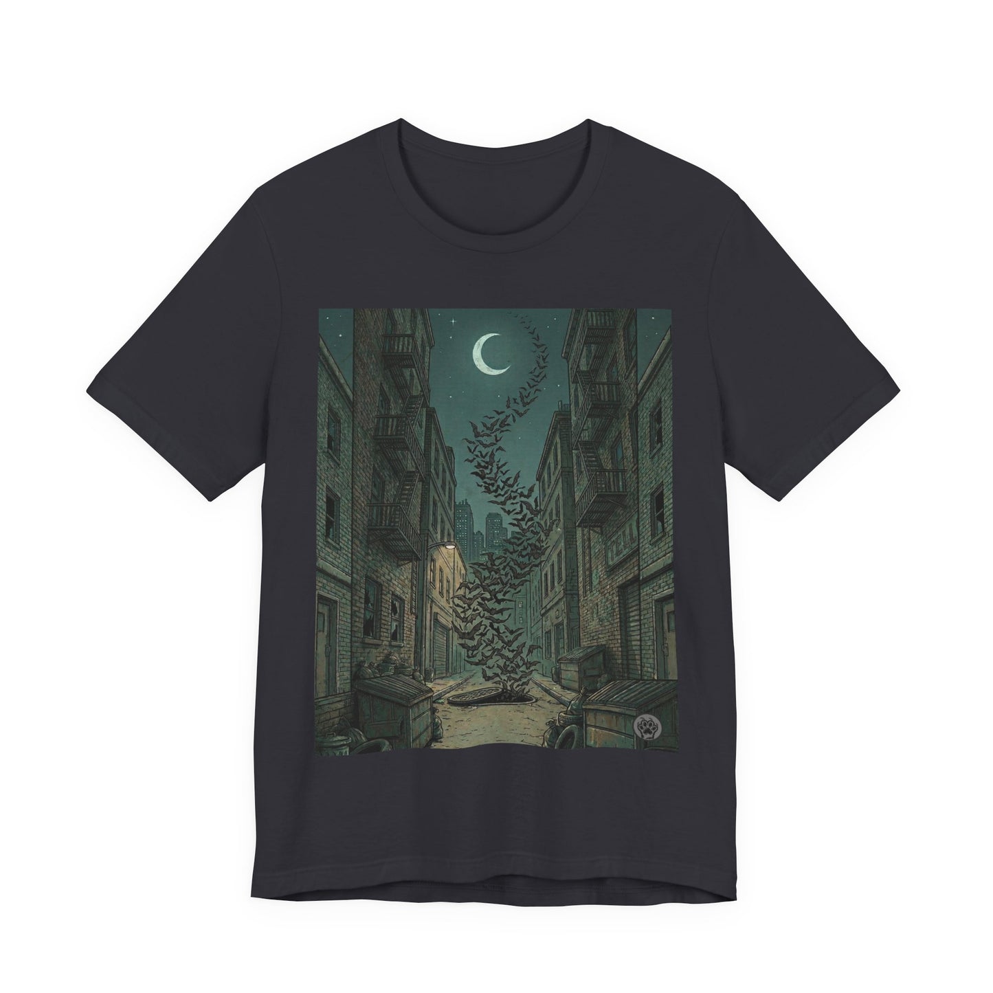 Bat's Night - Cityscape Moon T-Shirt — Surreal Crescent &  Street Art Tee