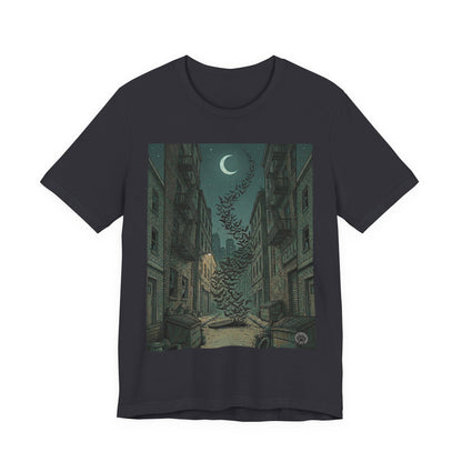 Bat's Night - Cityscape Moon T-Shirt — Surreal Crescent &  Street Art Tee