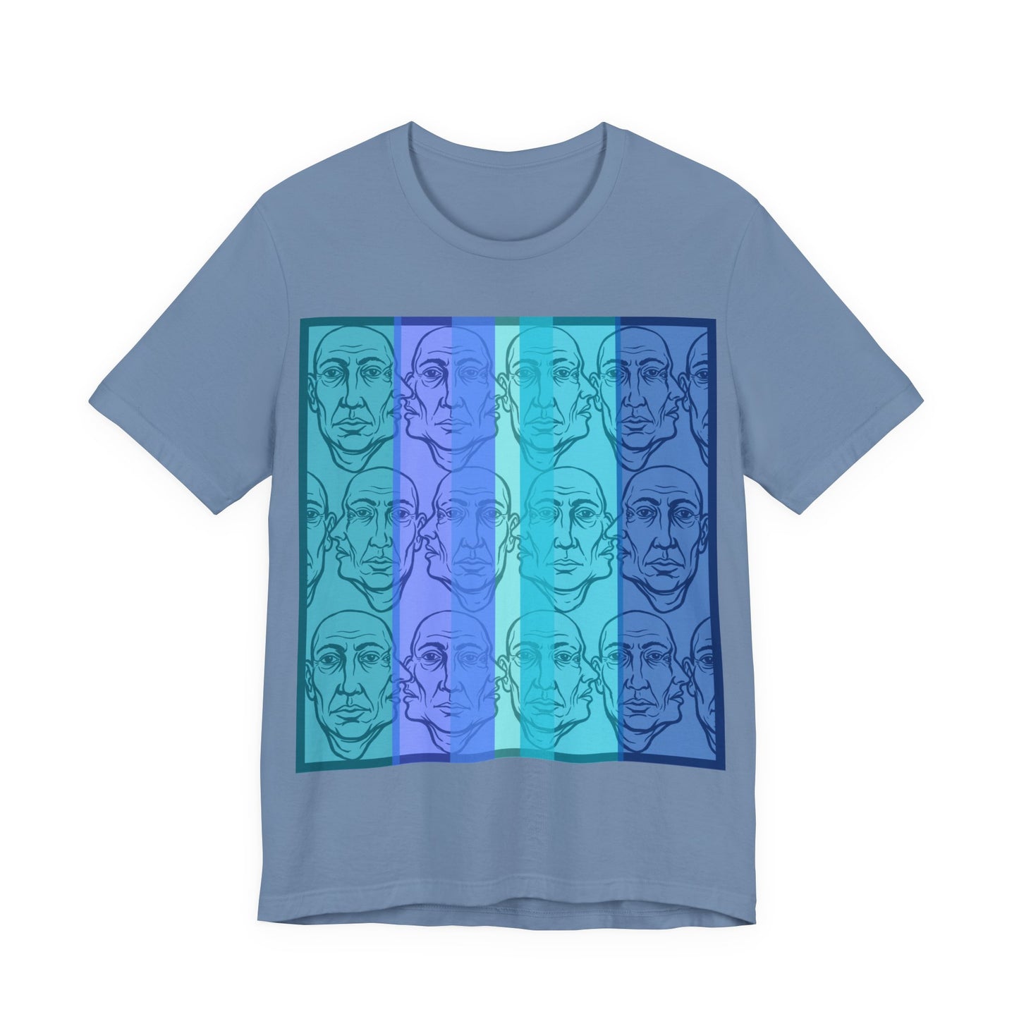 HotGossip - Blue - Pop Art Faces Tee — Blue Gradient Repeated Portrait Graphic T-Shirt