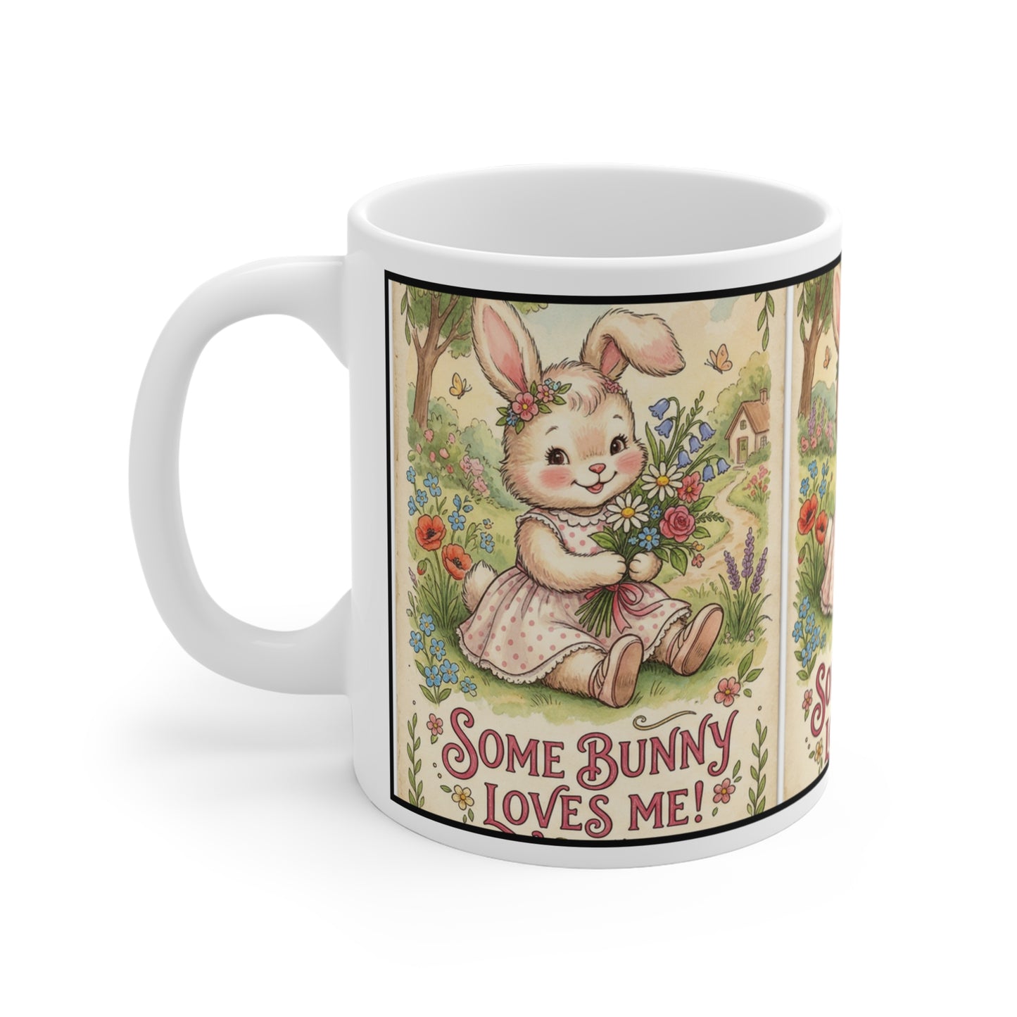 Some Bunny Loves Me - 11oz Mug Ambi Handle — Cute Vintage Bunny Coffee Cup