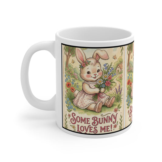Some Bunny Loves Me - 11oz Mug Ambi Handle — Cute Vintage Bunny Coffee Cup