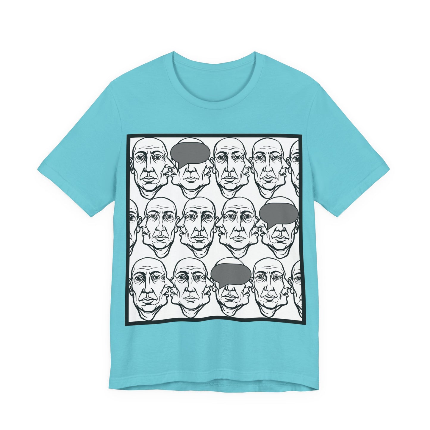 HotGossip - BlindedByGossip - Abstract Faces Pattern T-Shirt — Monochrome Repeating Portrait Graphic Tee