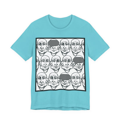 HotGossip - BlindedByGossip - Abstract Faces Pattern T-Shirt — Monochrome Repeating Portrait Graphic Tee