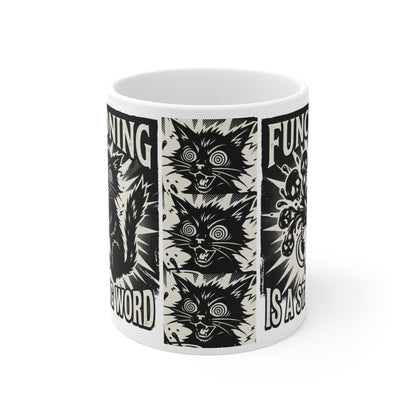 VOID - Functioning Is a Strong Word Coffee Mug — Black Goth Cat 11oz