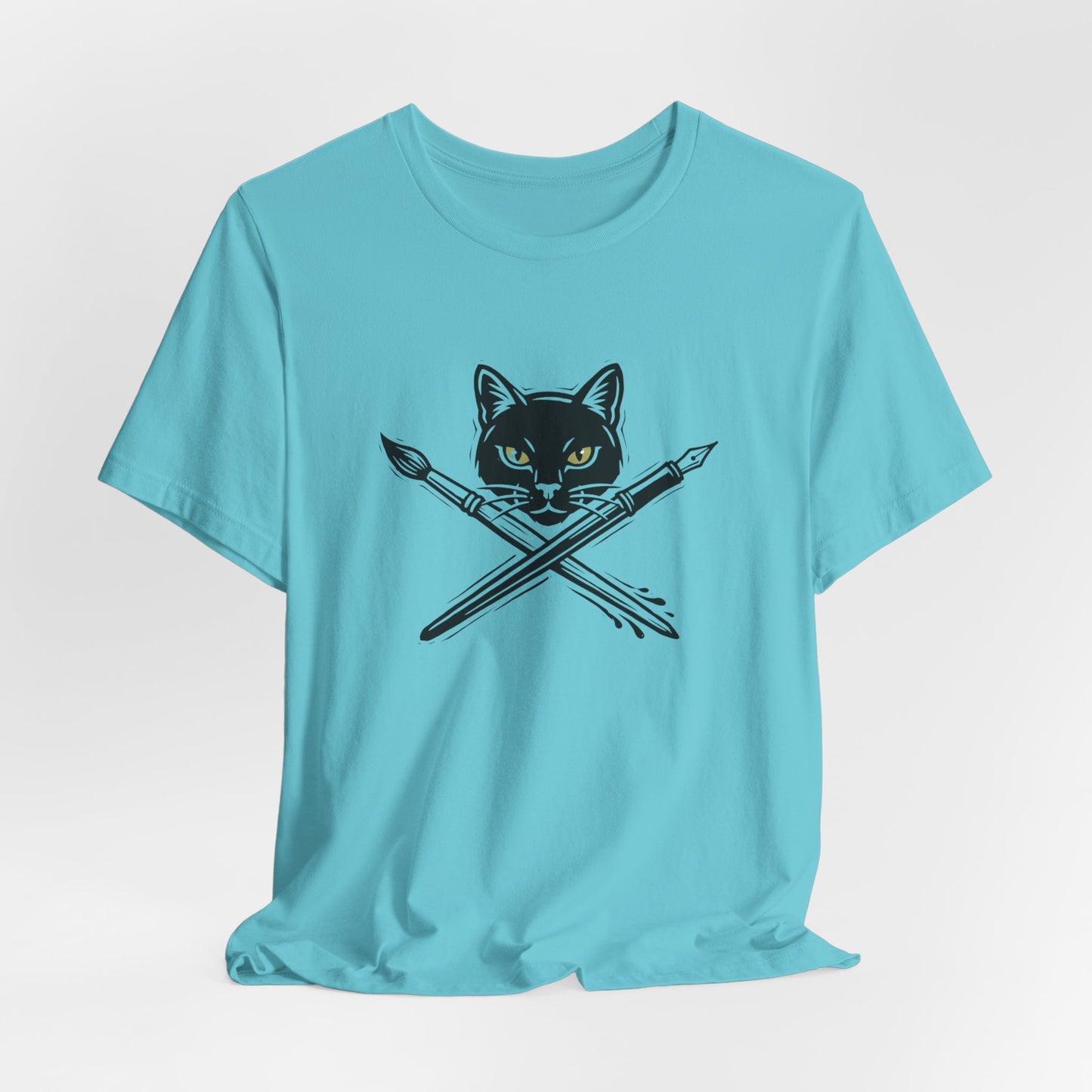 Creative Cat Version 2 - Artist Cat T-Shirt — Black Cat with Crossed Paintbrushes Graphic Tee