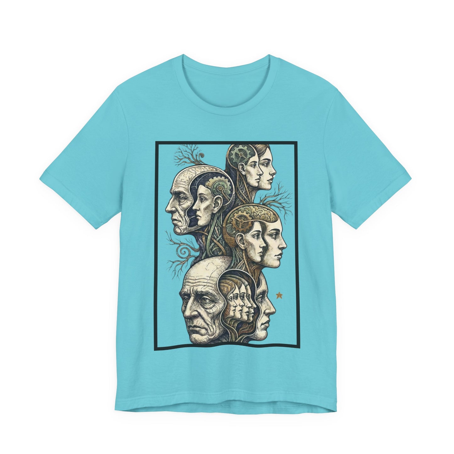 Family of Thought - Crop - Evolution of Minds T-Shirt — Surreal Human Faces Art Tee