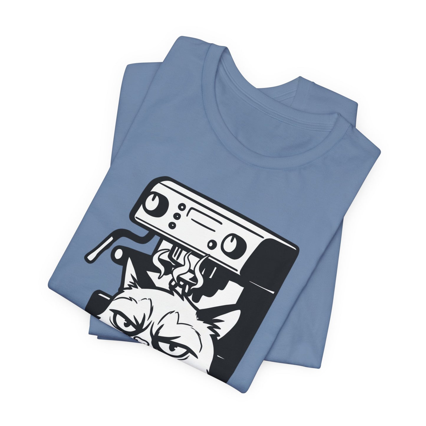 VOID - Annoyed Cat Coffee Tee — Funny Sarcastic Cat Barista Shirt with Coffee & Espresso Machine
