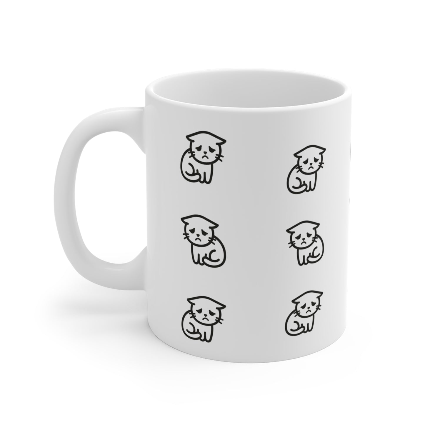 VOID - Cute Sad Minimal Cat Pattern Mug — 11oz Ceramic Coffee Cup