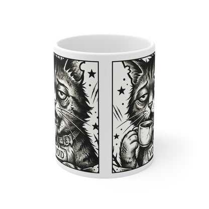 VOID - 11oz Mug - Cat Coffee Mug — 'Void' Vintage Black & White Cat with Cup