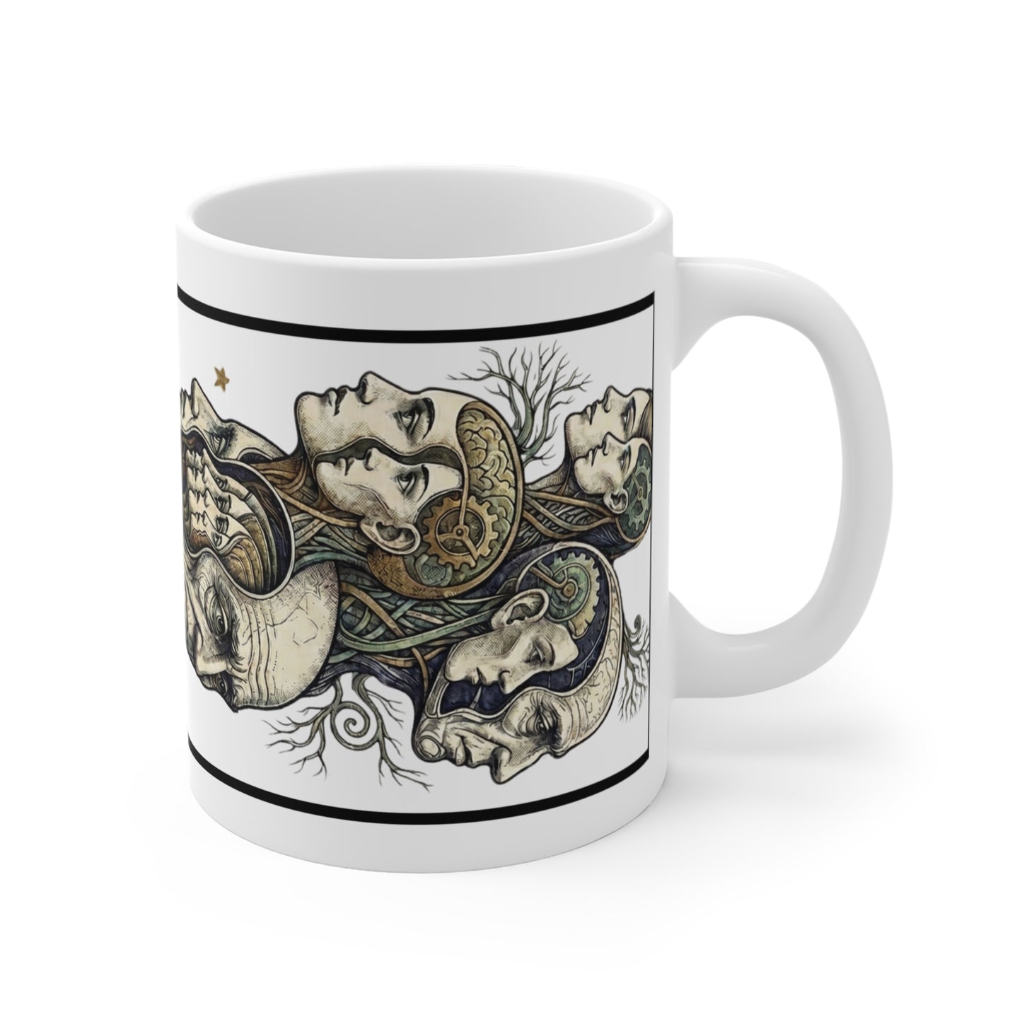 Family Of Thought - New Design 2 Horizontal - 11oz Mug Ambi Handle - Internal Thoughts, OCD, Mental Illness, Hearing Voices, ADHD