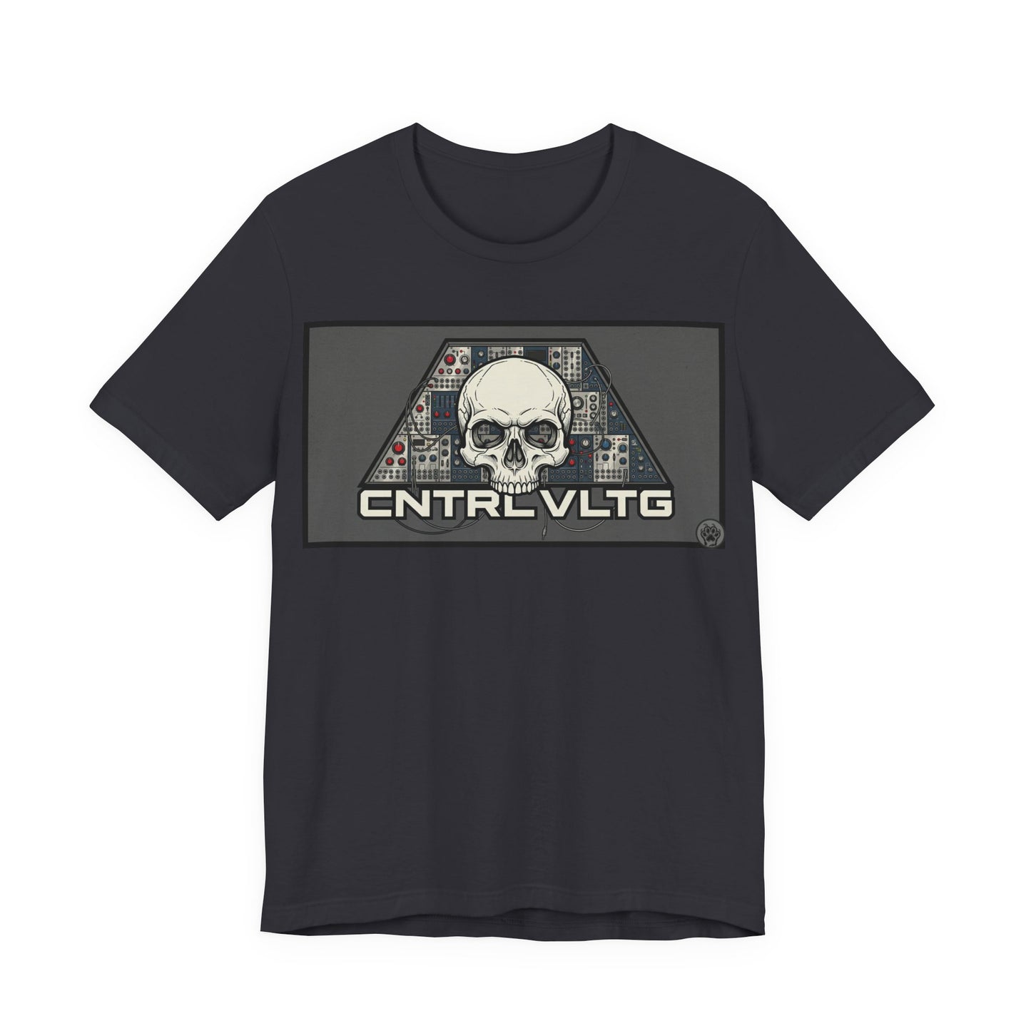 CV Control Voltage - TriBase Grey - Skull Modular Synth Analog Circuit 'CNTRL VLTG' Graphic Tee - Retro Tech Skull T-Shirt