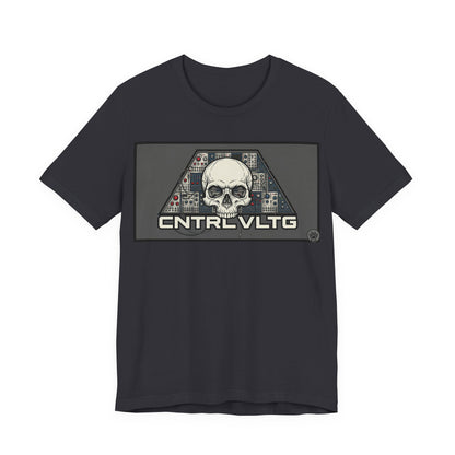 CV Control Voltage - TriBase Grey - Skull Modular Synth Analog Circuit 'CNTRL VLTG' Graphic Tee - Retro Tech Skull T-Shirt