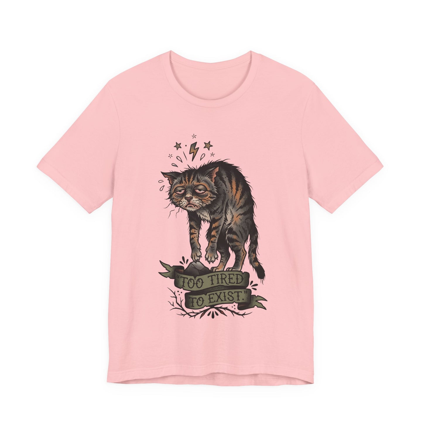 VOID - Too Tired to Exist Cat T‑Shirt — Funny Goth Sleepy Cat Tee