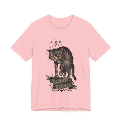 VOID - Too Tired to Exist Cat T‑Shirt — Funny Goth Sleepy Cat Tee