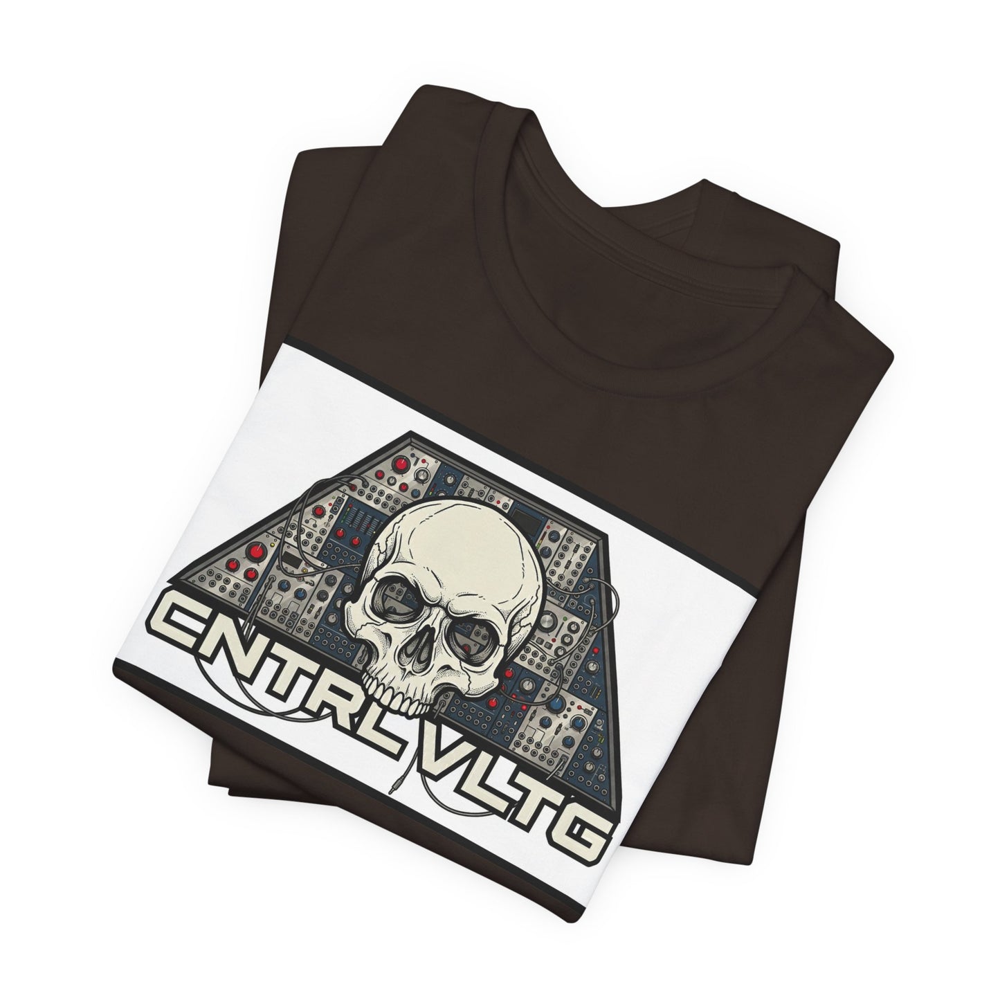 CV Control Voltage = TriBase White - Modular Synth Skull Analog Circuit Tee — “CNTRL VLTG” Retro Tech Graphic T-Shirt