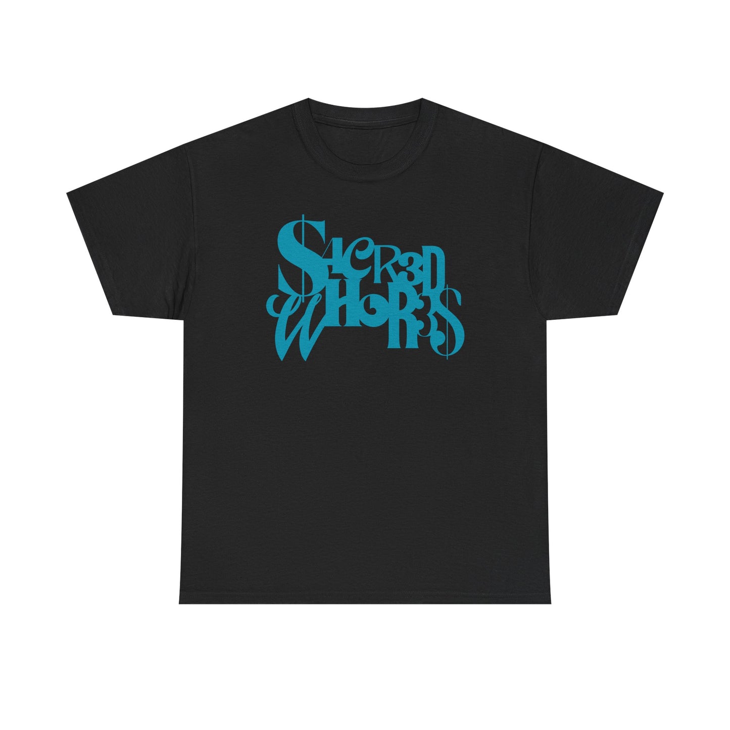 Sacred Whores - Mixed Fonts Graphic Tee — Retro Gothic Logo T-Shirt