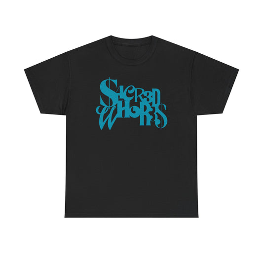 Sacred Whores - Mixed Fonts Graphic Tee — Retro Gothic Logo T-Shirt