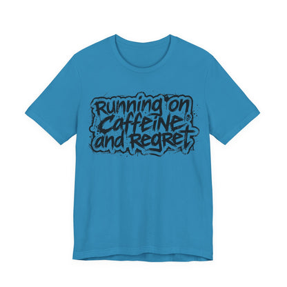 VOID - Running on Caffeine and Regret T-Shirt Version 2 (Horizontal) - Coffee Cat Dark Humor Tee