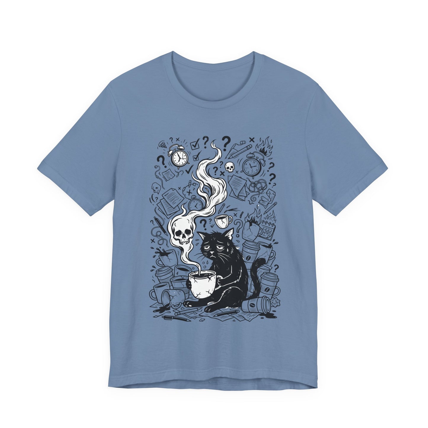 VOID - Mystic Black Cat Tee — Witchy Cat with Coffee Graphic T-Shirt