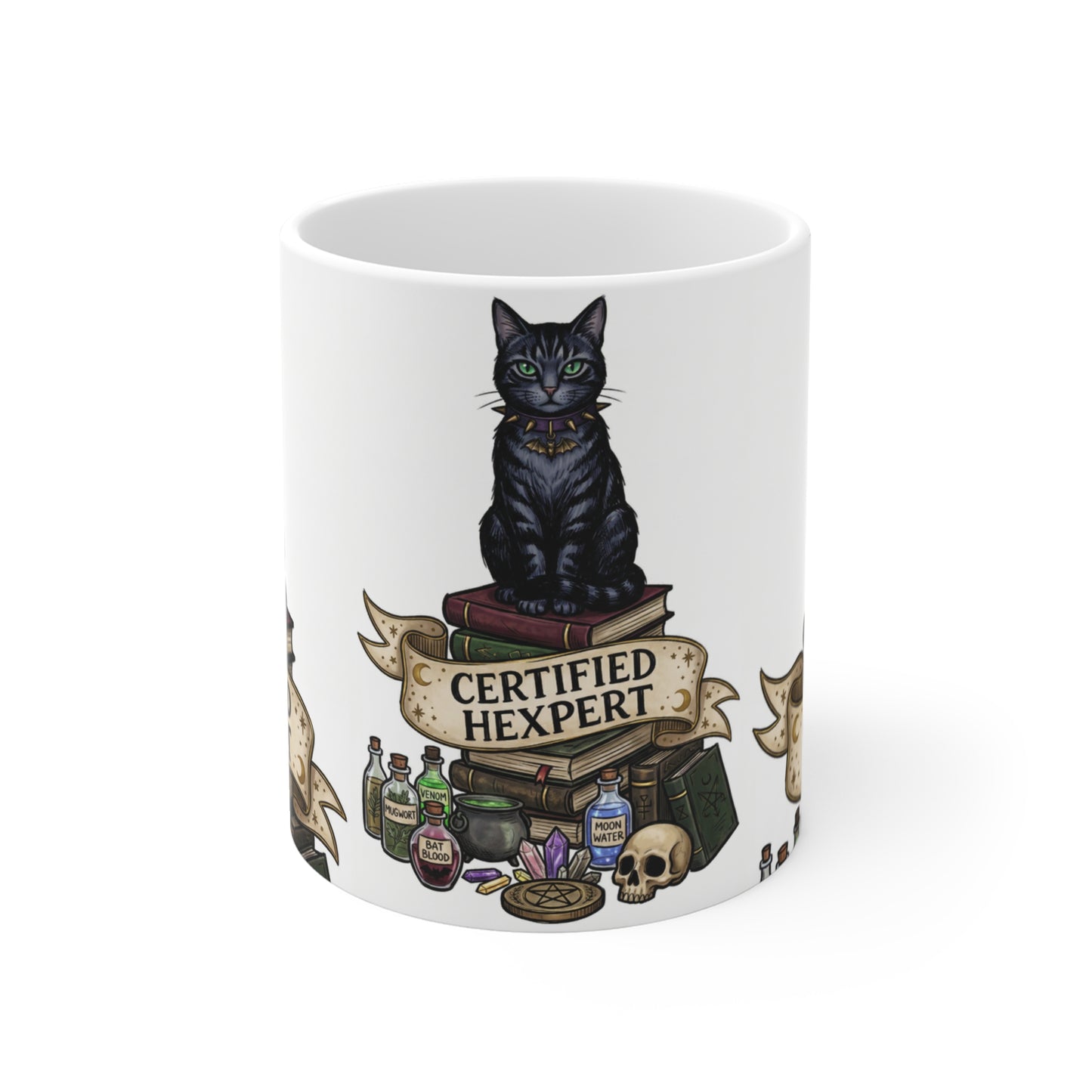 Certified Hexpert - 11oz Mug Ambi Handle — Black Cat Witchcraft Coffee Cup (11oz)
