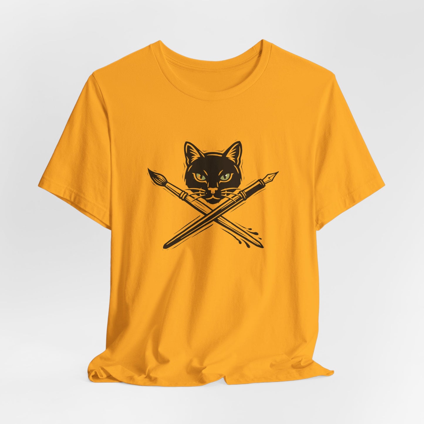 Creative Cat Version 2 - Artist Cat T-Shirt — Black Cat with Crossed Paintbrushes Graphic Tee
