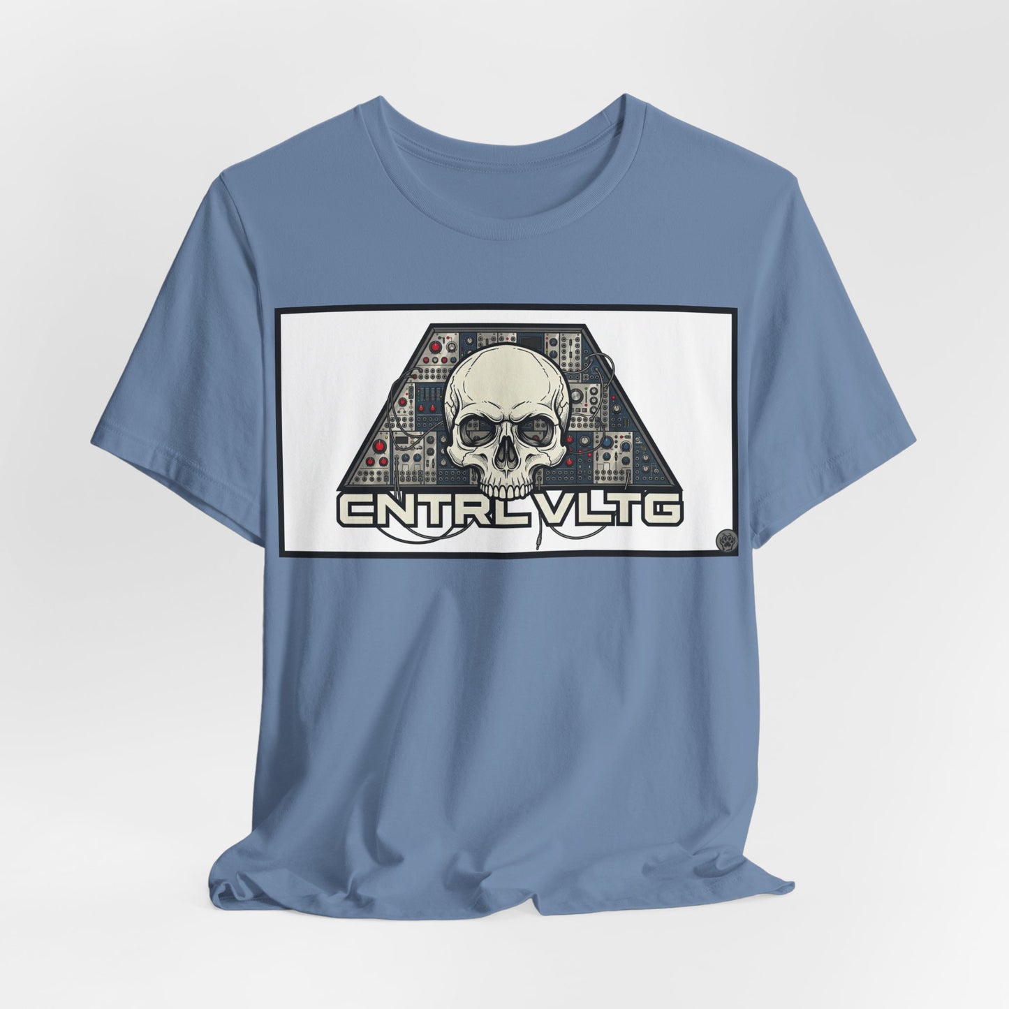 CV Control Voltage = TriBase White - Modular Synth Skull Analog Circuit Tee — “CNTRL VLTG” Retro Tech Graphic T-Shirt