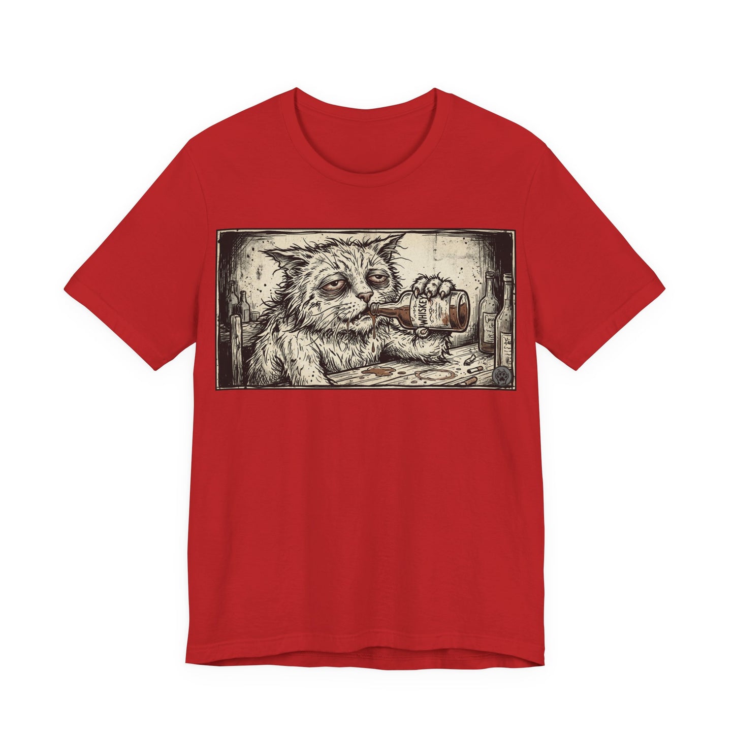 Scraps "Bad Day" - Cat Drinking Whiskey Graphic Tee — Vintage Drunk Depressed Cat T-Shirt