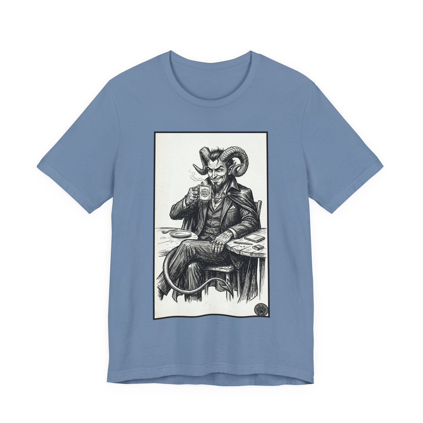 Devil's Brew - Coffee - Devil in a Suit Graphic Tee — Vintage Demon Illustration T-Shirt