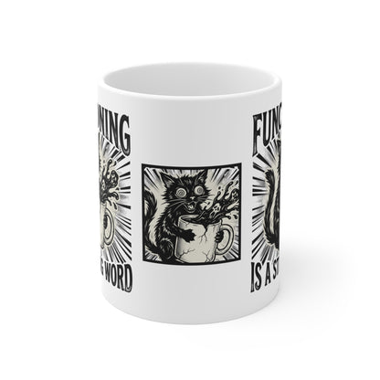 VOID - Funny Cat Coffee Mug — "Functioning Is a Strong Word" Mental Health Humor 11oz