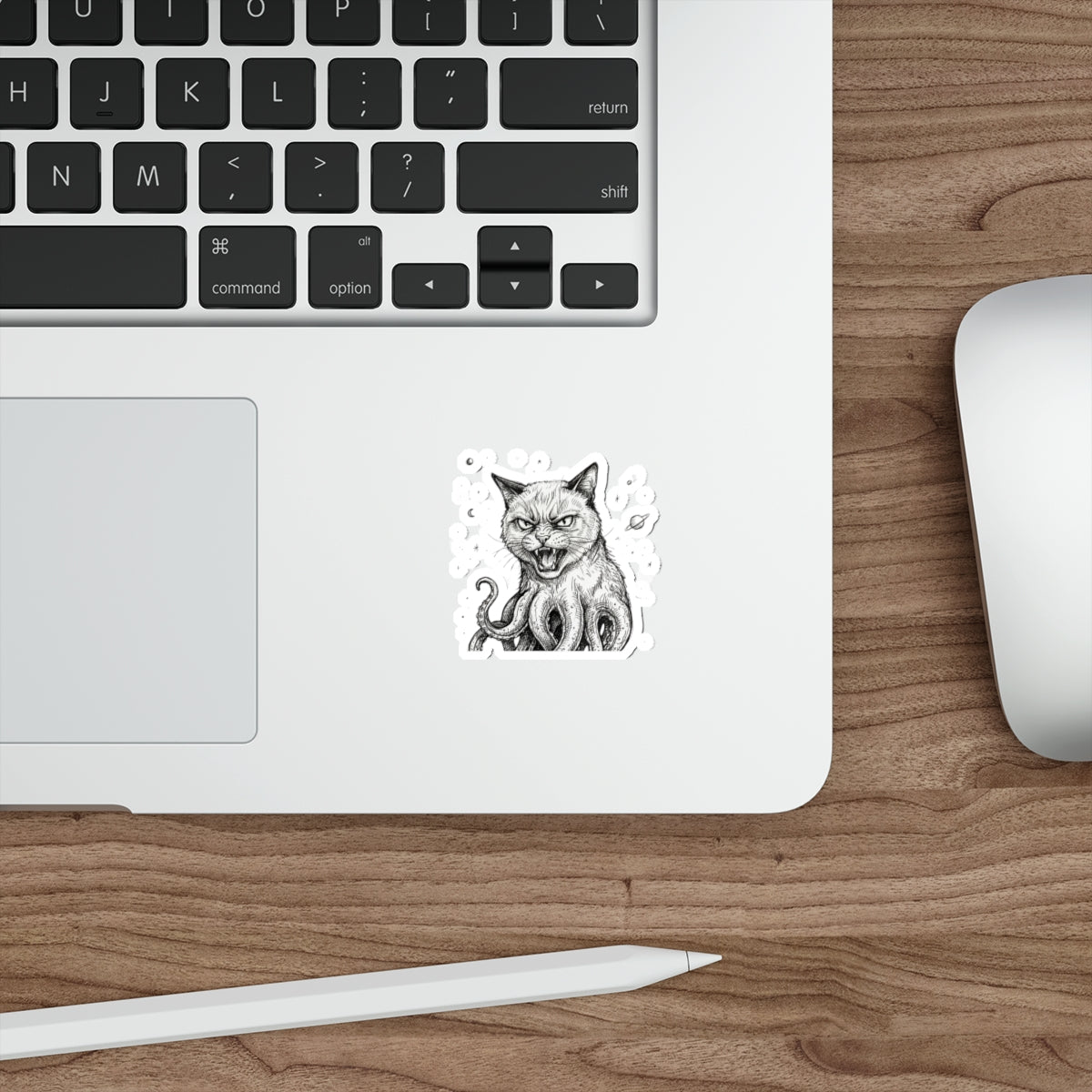AlienCat In Space! - Mutant Creature Die-Cut Sticker — Black & White Gothic Cat with Octopus Tentacles