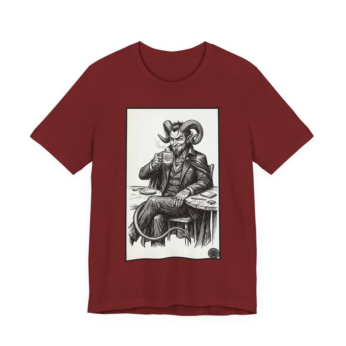 Devil's Brew - Coffee - Devil in a Suit Graphic Tee — Vintage Demon Illustration T-Shirt
