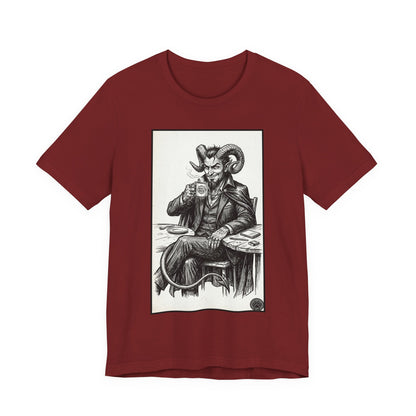 Devil's Brew - Coffee - Devil in a Suit Graphic Tee — Vintage Demon Illustration T-Shirt