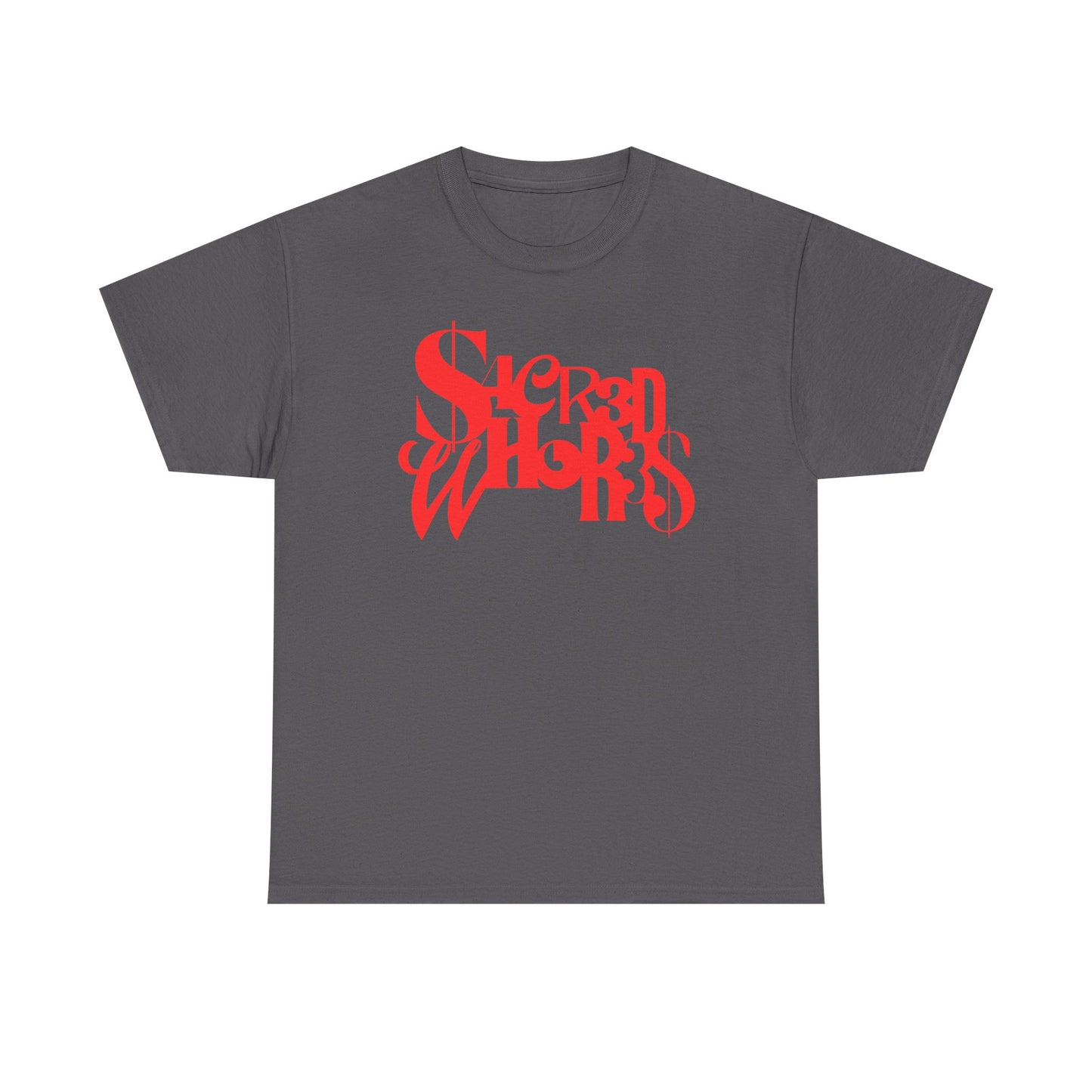 Sacred Whores - Mixed Fonts Graphic Tee - Red Gothic Logo Shirt