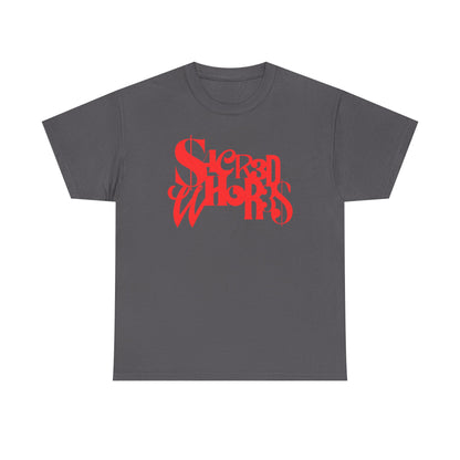 Sacred Whores - Mixed Fonts Graphic Tee - Red Gothic Logo Shirt