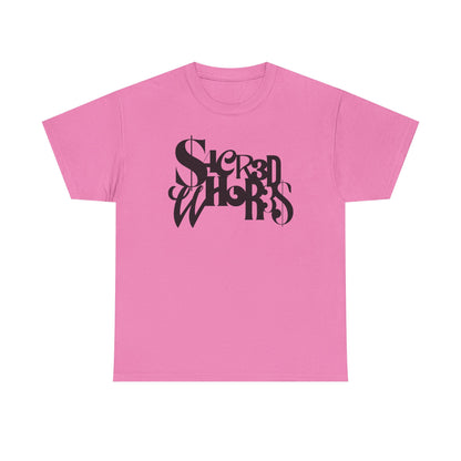 Sacred Whores - Mixed Fonts Graphic Tee — Gothic Ambigram Band Shirt
