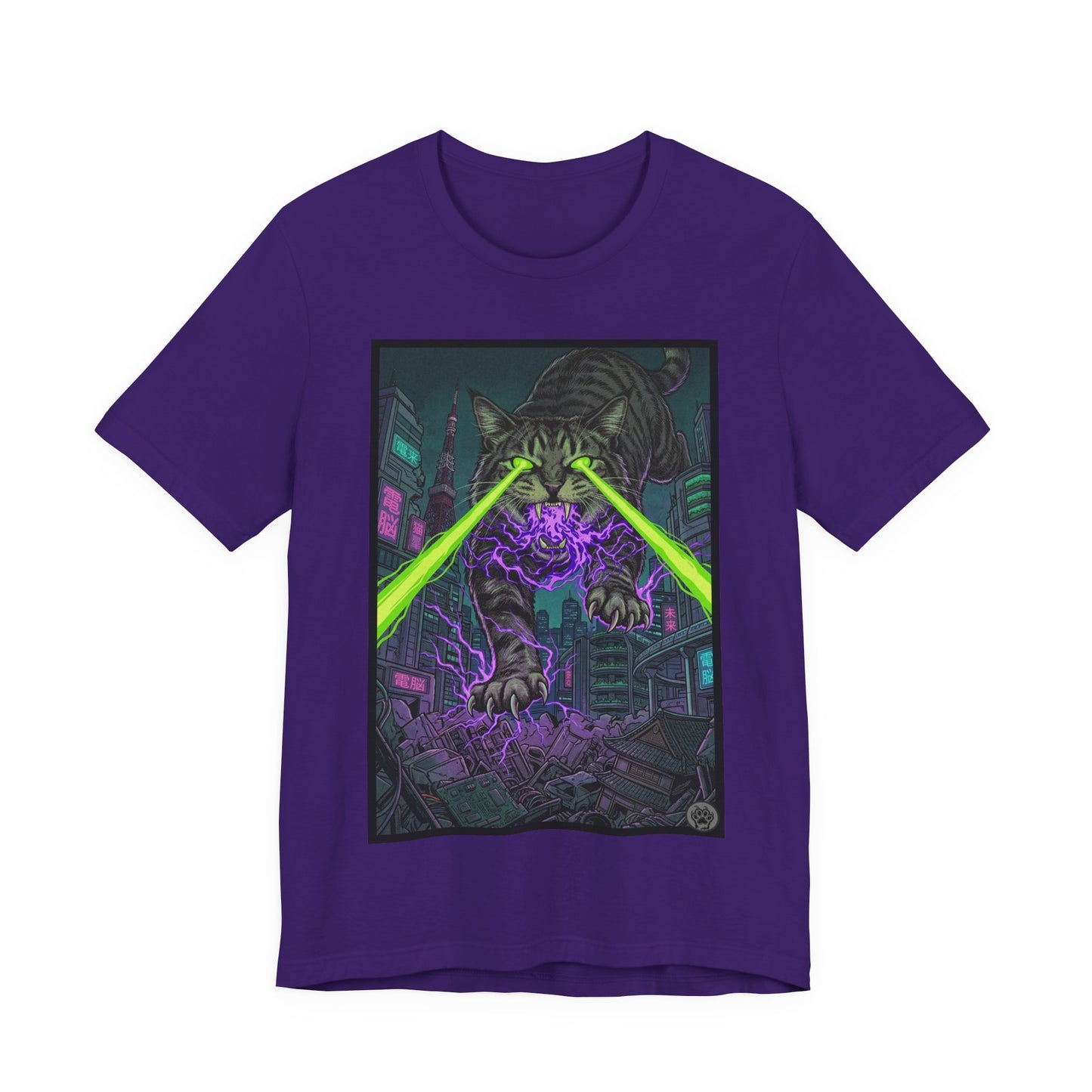 City Cat Attacks! - Multicolored Magic T‑Shirt — Neon Sci‑Fi Alley Graphic Tee