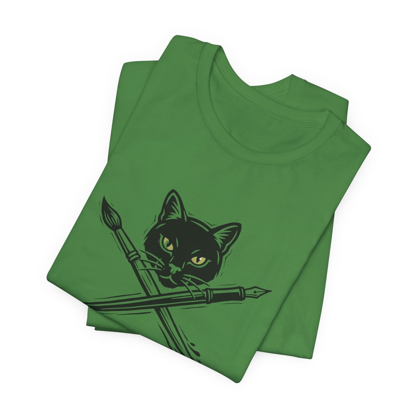 Creative Cat Version 2 - Artist Cat T-Shirt — Black Cat with Crossed Paintbrushes Graphic Tee