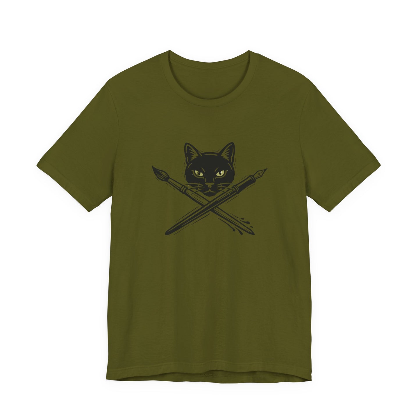Creative Cat Version 2 - Artist Cat T-Shirt — Black Cat with Crossed Paintbrushes Graphic Tee