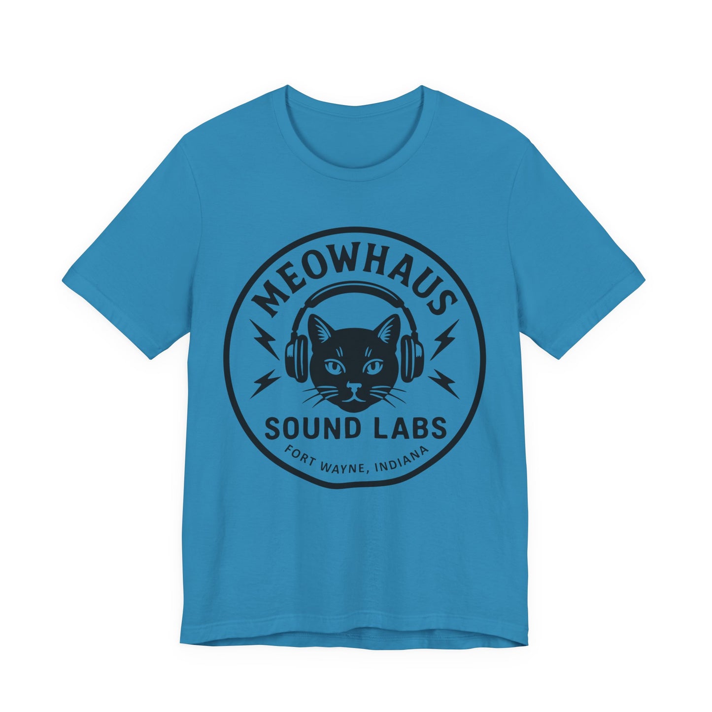 Meowhaus Sound Labs Cat Logo Tee - Large Clear Logo - Fort Wayne Indiana Audio Sound Music Recording Production Studio
