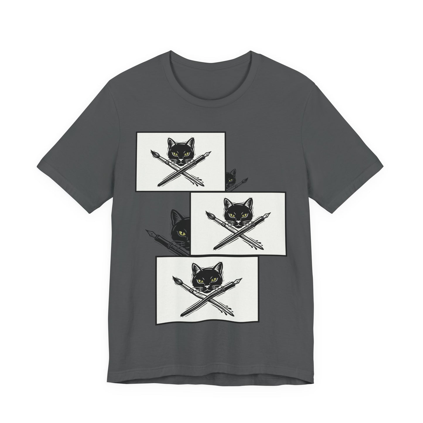 CreativeCat - Stack of 3 - Cat & Paintbrush and Pen Graphic Tee — Artist Cat Illustration T-Shirt