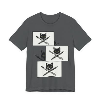 CreativeCat - Stack of 3 - Cat & Paintbrush and Pen Graphic Tee — Artist Cat Illustration T-Shirt