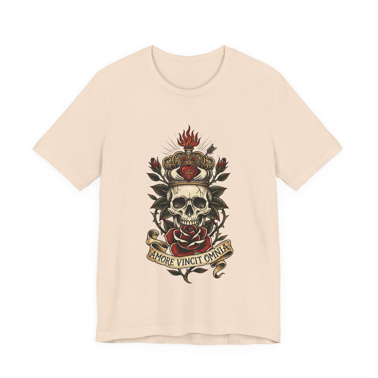 Skull Claddagh Crown Classic Tattoo Tee – "Amore Vincit Omnia" Vintage Gothic Graphic T‑Shirt