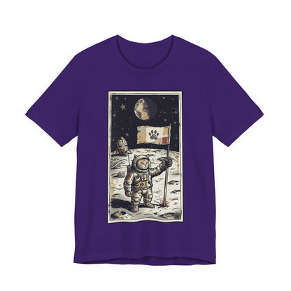 SpaceCat - Conquers The Moon! - Astronaut Cat Moon T-Shirt — Vintage Styled Space Kitty Flag Tee