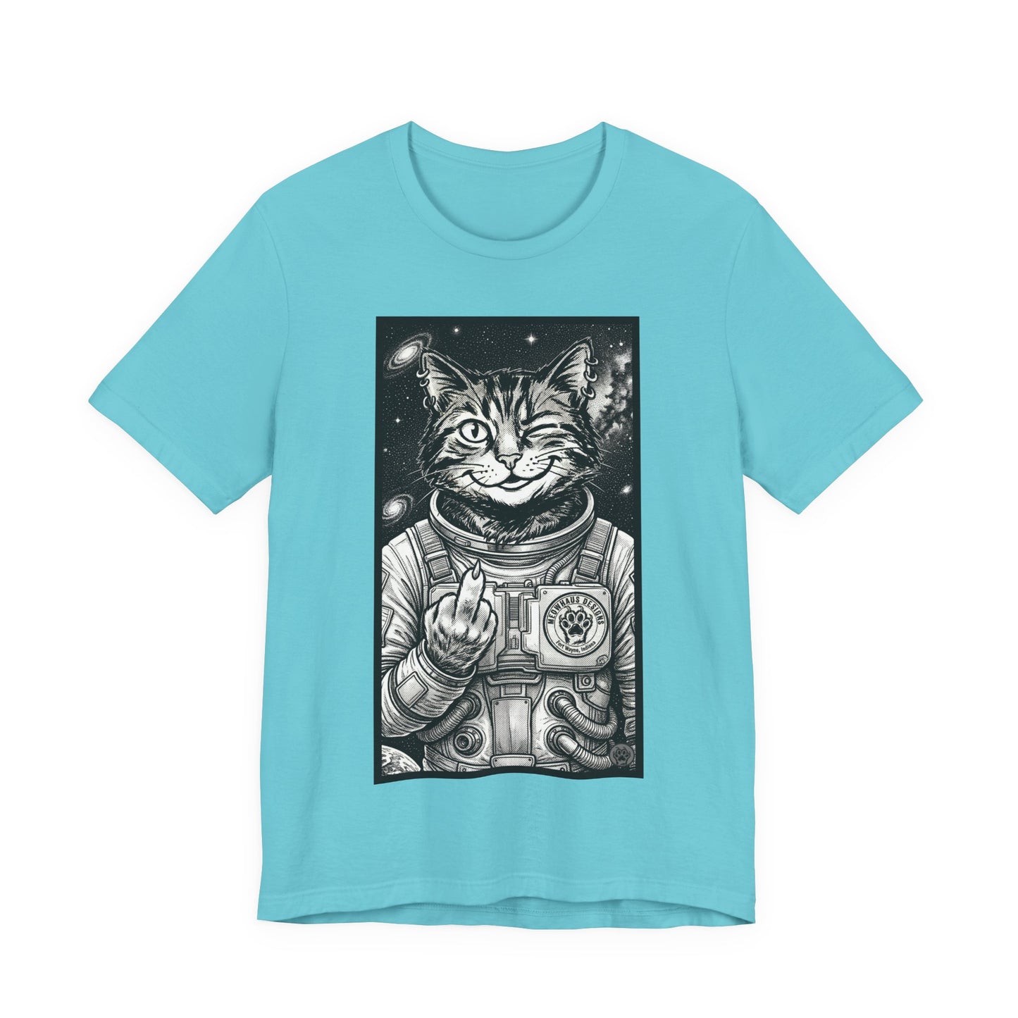 WinkyCat - The Astronaut (Giving Snarky Gesture) Cat Tee — Retro Space Cat Graphic T-Shirt