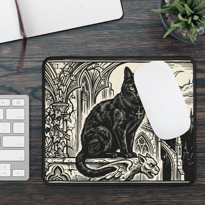 DarkArts - Cat 1 - Black Gothic Cat Gaming Mouse Pad — Vintage Cathedral Horror Desk Mat