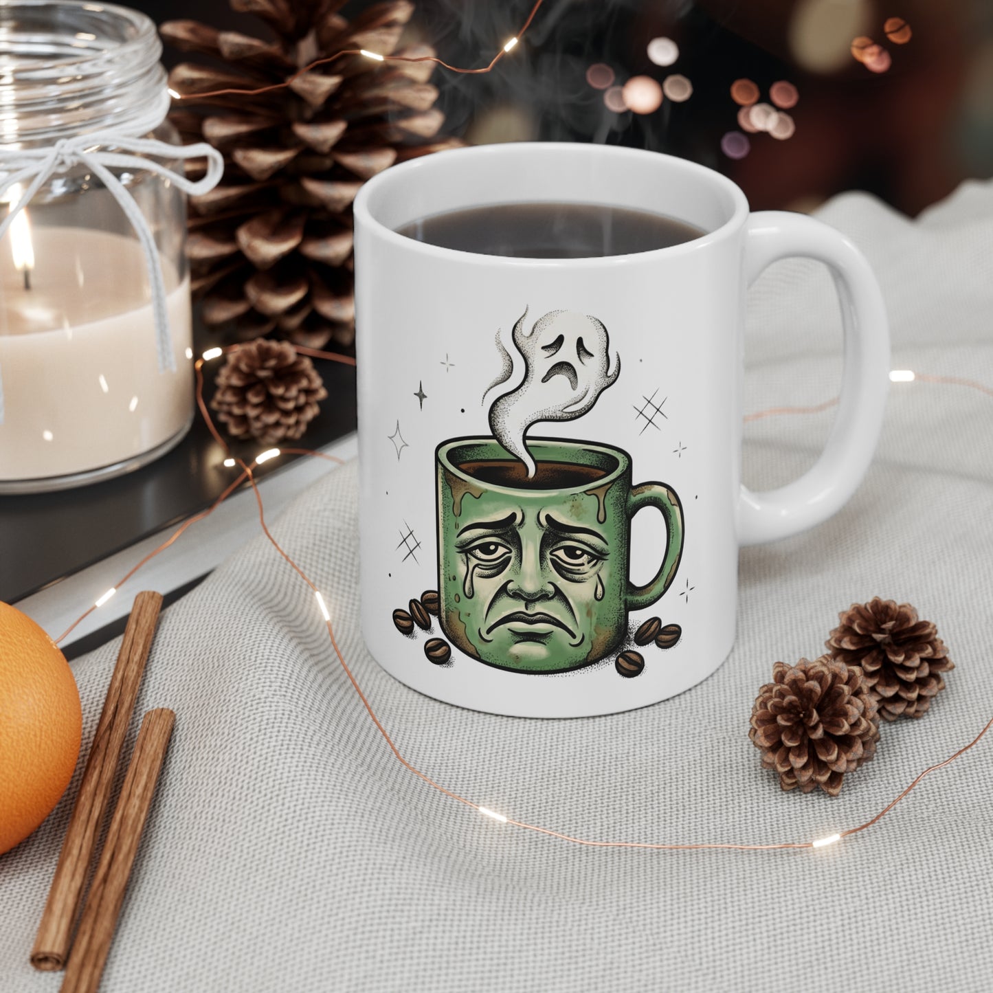 VOID - 11oz Coffee Mug — Sad Face Coffee Cup Illustration